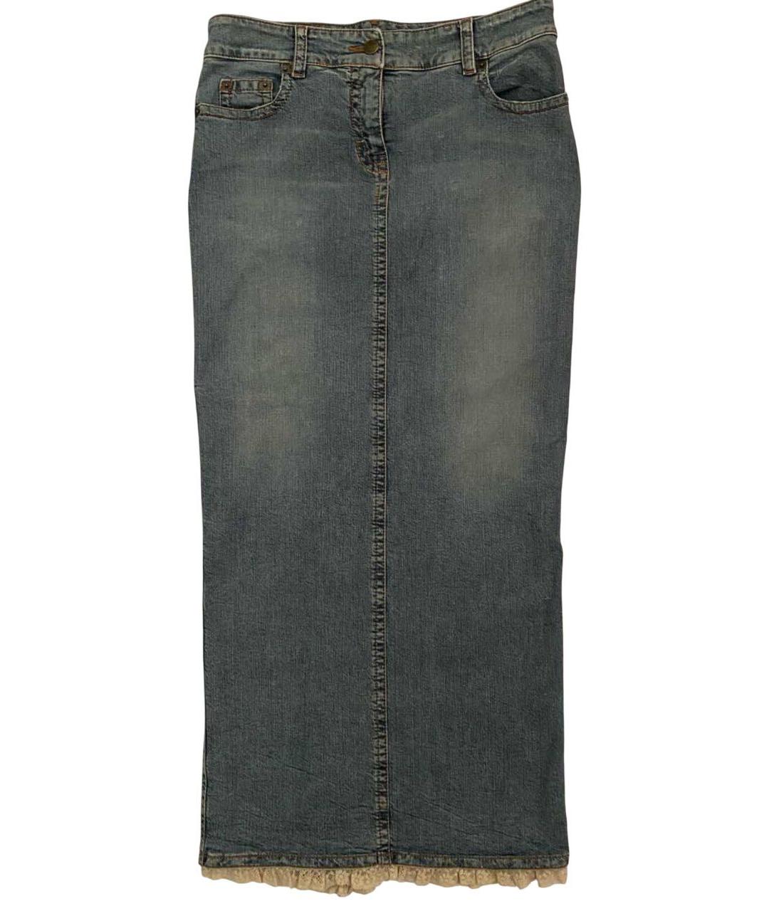 RED VALENTINO Голубая хлопко-эластановая юбка макси, фото 9