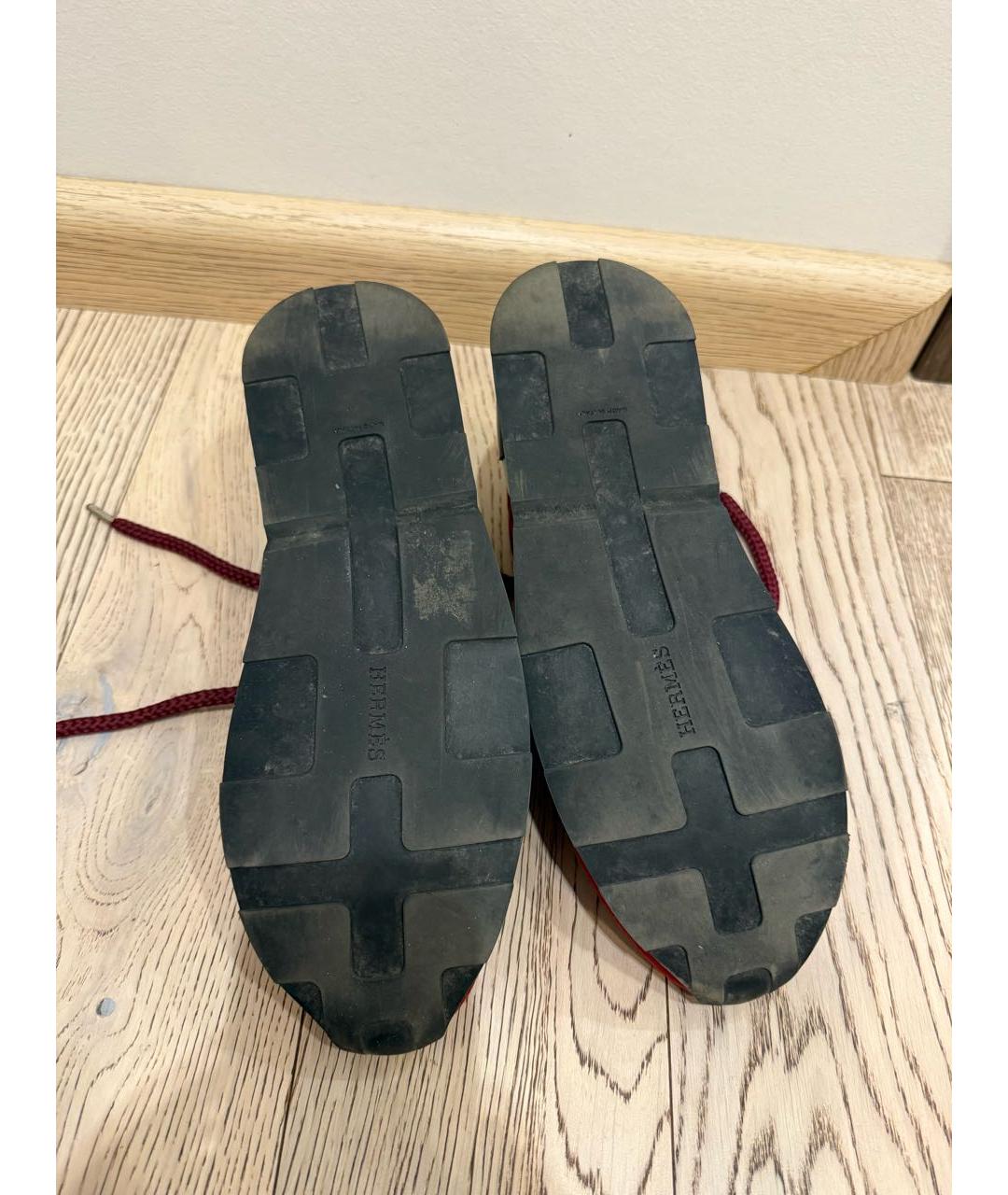 HERMES Бордовые замшевые кроссовки, фото 5