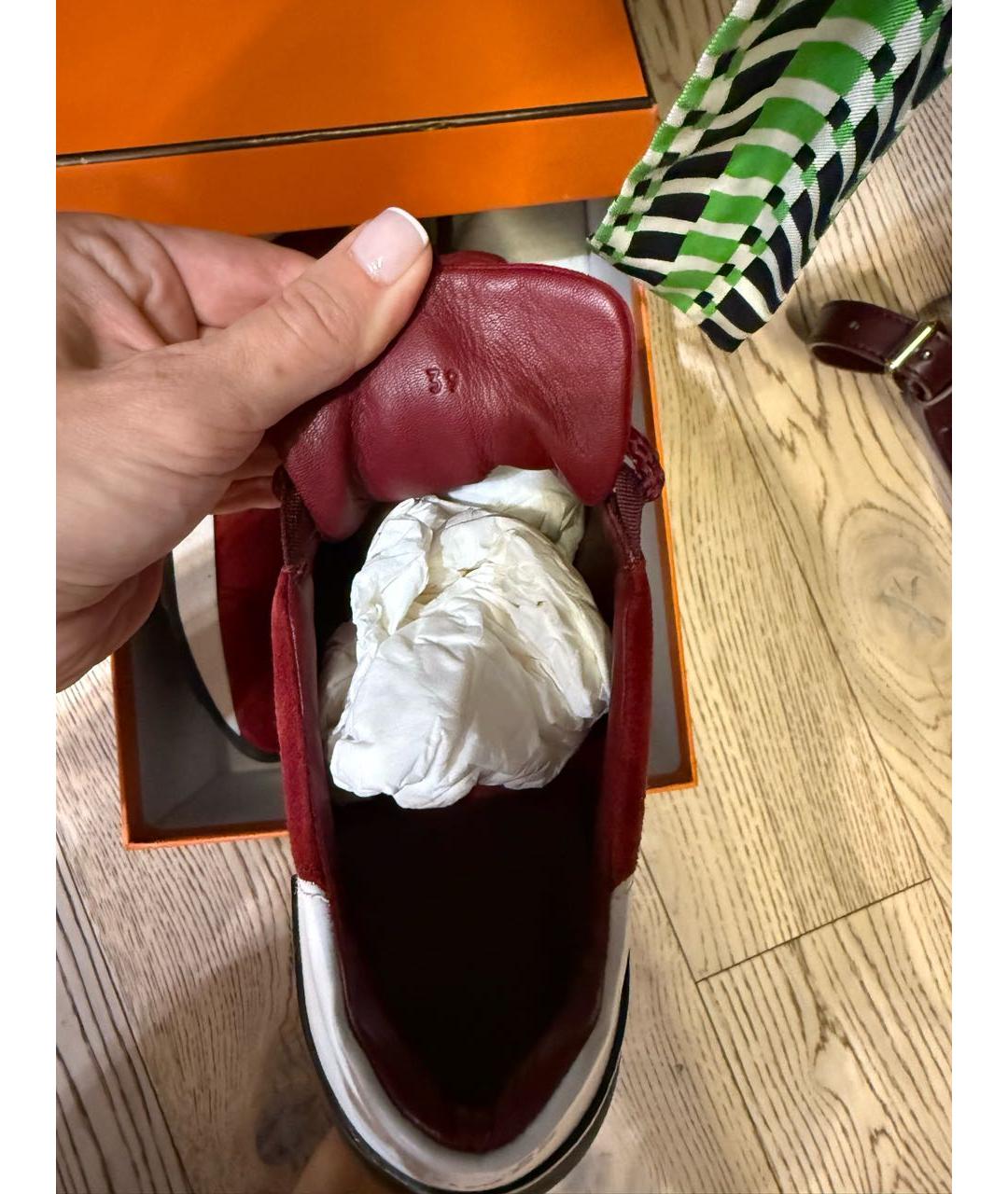 HERMES Бордовые замшевые кроссовки, фото 6