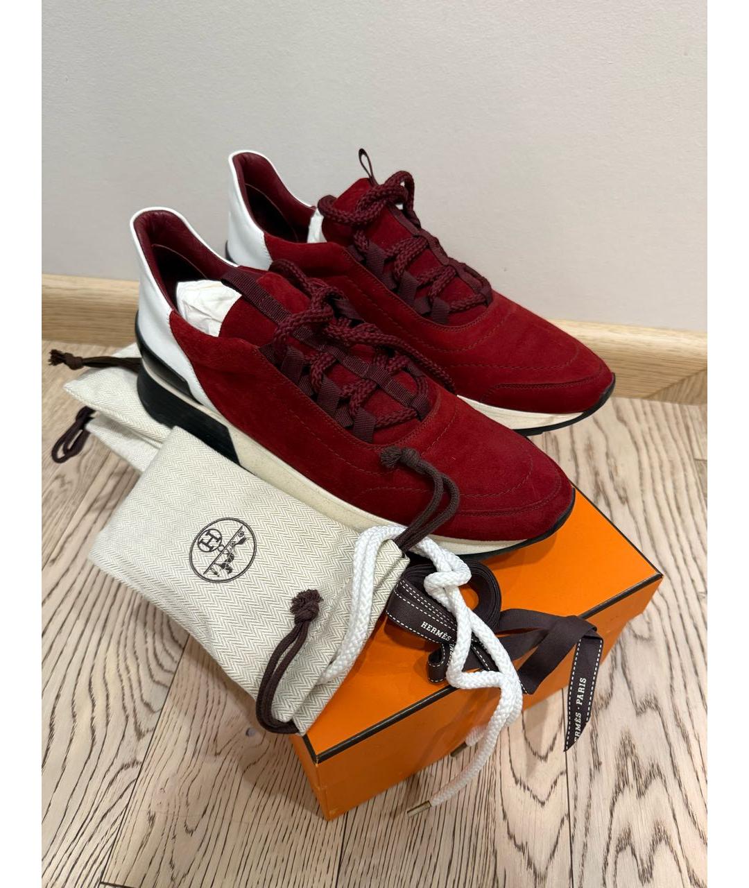 HERMES Бордовые замшевые кроссовки, фото 3