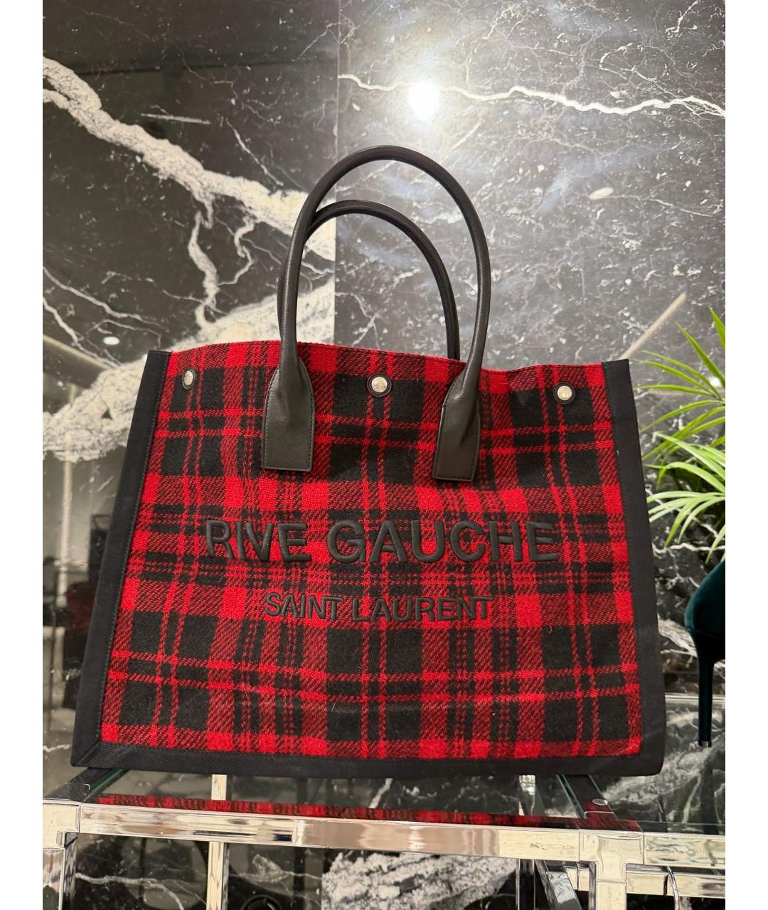 SAINT LAURENT Красная тканевая сумка тоут, фото 3