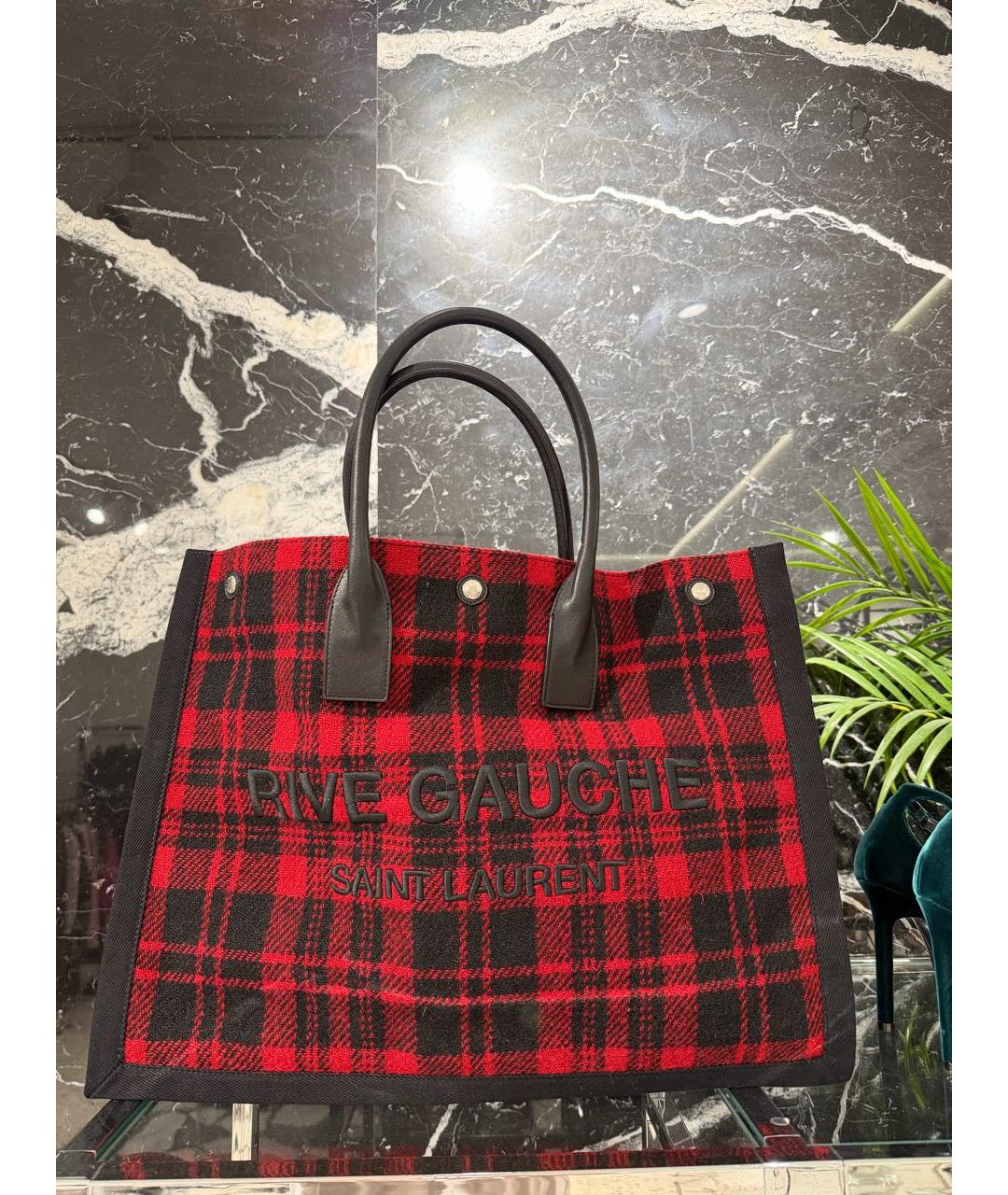 SAINT LAURENT Красная тканевая сумка тоут, фото 5