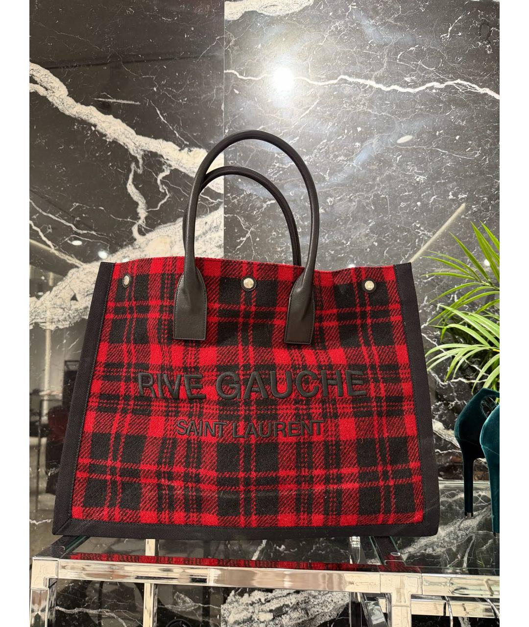 SAINT LAURENT Красная тканевая сумка тоут, фото 4