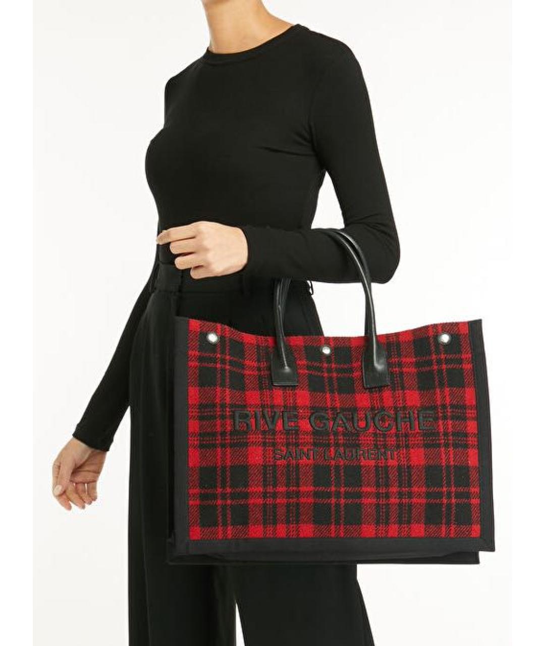 SAINT LAURENT Красная тканевая сумка тоут, фото 2
