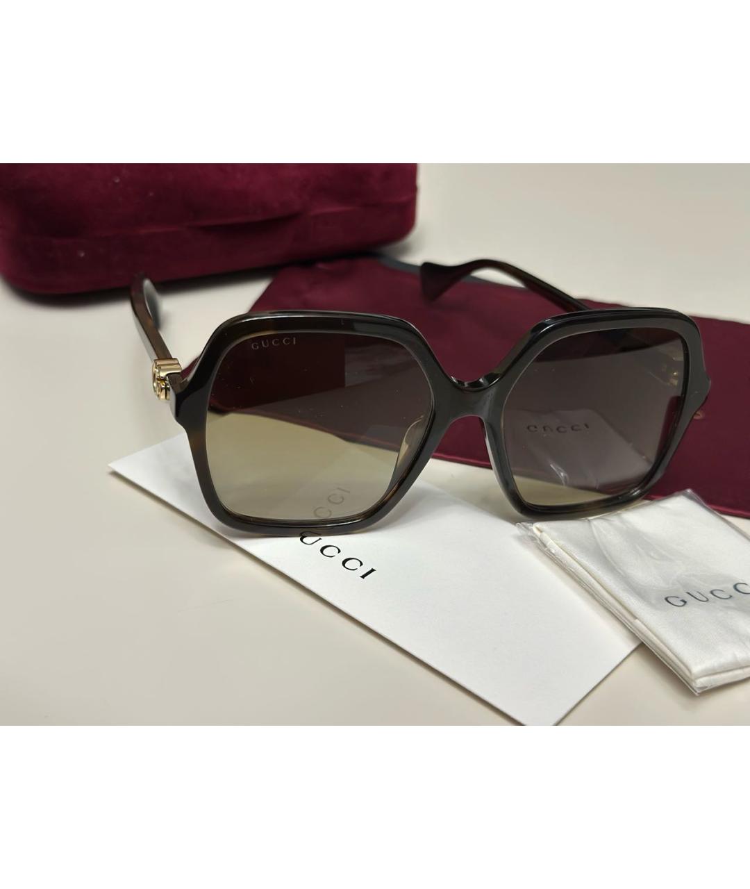 GUCCI Коричневые пластиковые солнцезащитные очки, фото 2