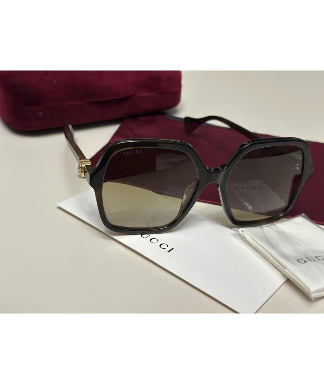 GUCCI Коричневые пластиковые солнцезащитные очки, фото 5