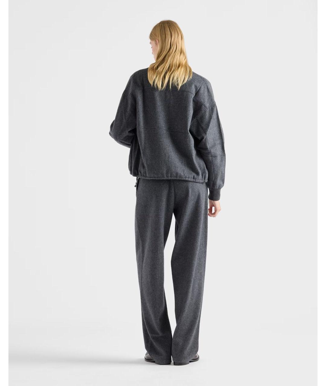 PRADA Серые шерстяные прямые брюки, фото 3