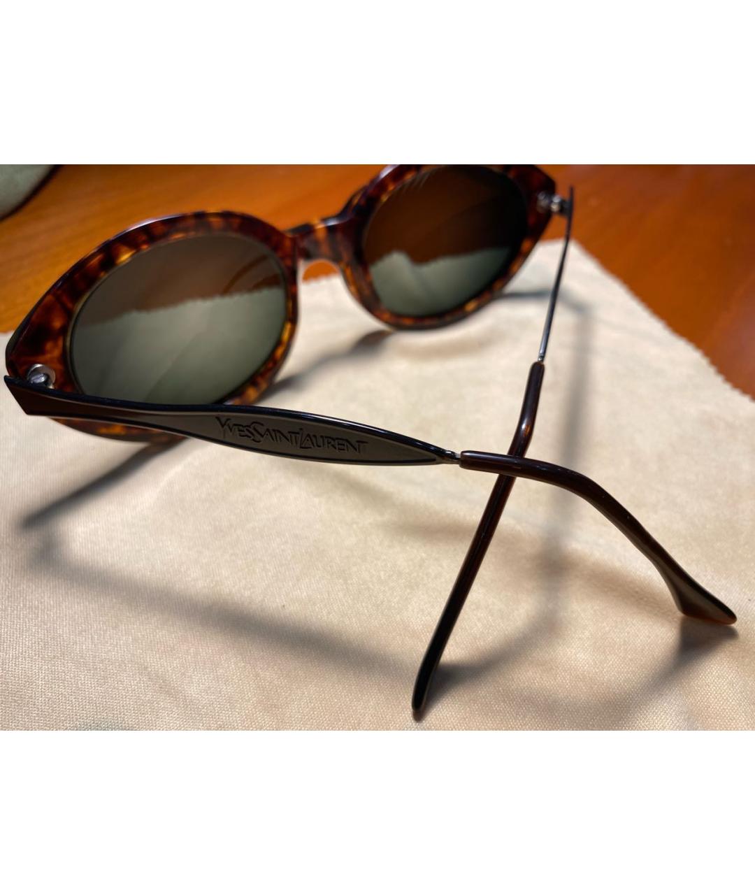 SAINT LAURENT Коричневые пластиковые солнцезащитные очки, фото 2