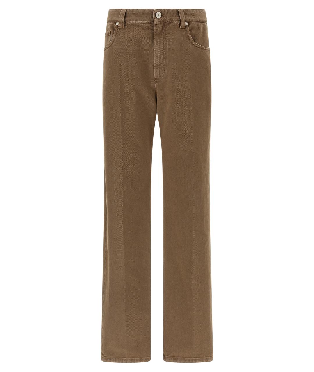 BRUNELLO CUCINELLI Бежевые хлопковые прямые брюки, фото 1