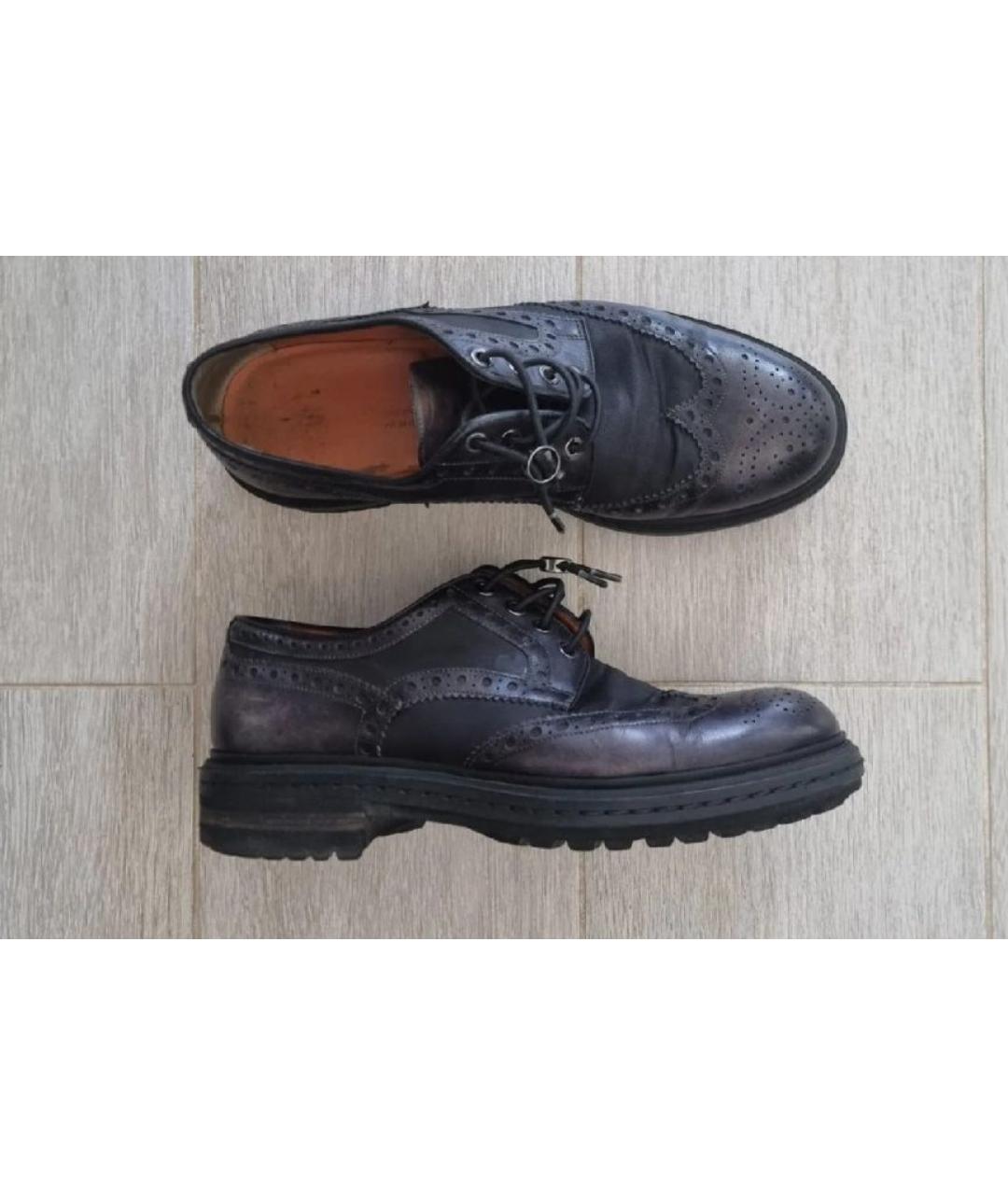 SANTONI Черные кожаные низкие ботинки, фото 5