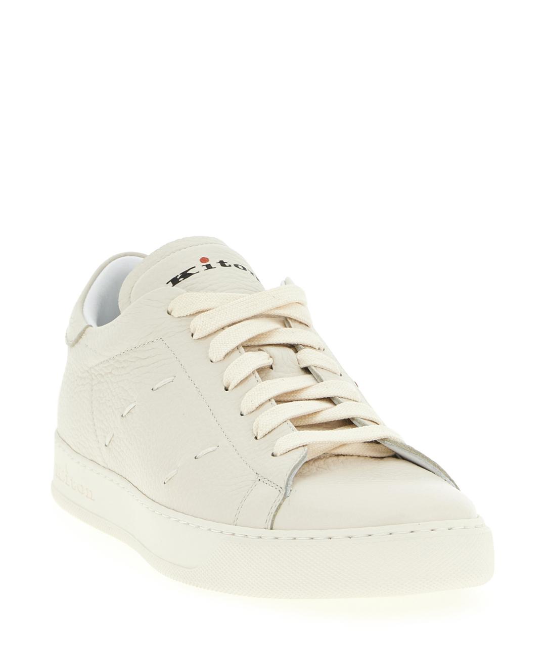 KITON Белые кожаные низкие кроссовки / кеды, фото 2