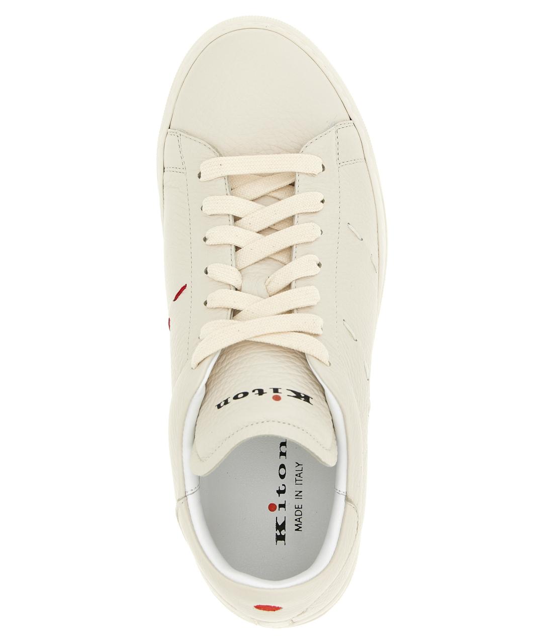KITON Белые кожаные низкие кроссовки / кеды, фото 4