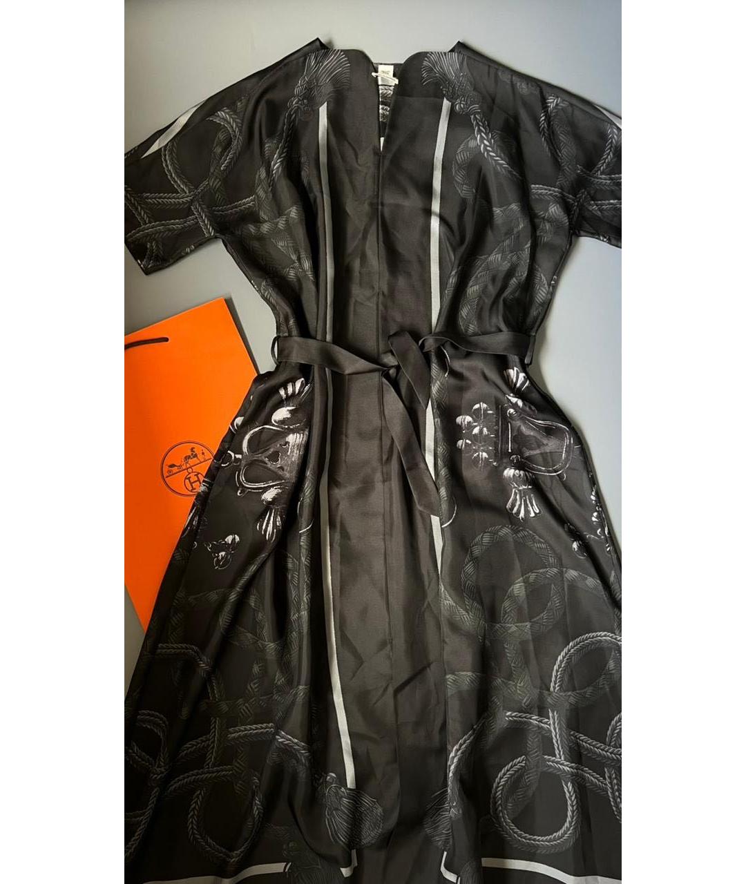 HERMES Черное шелковое коктейльное платье, фото 3
