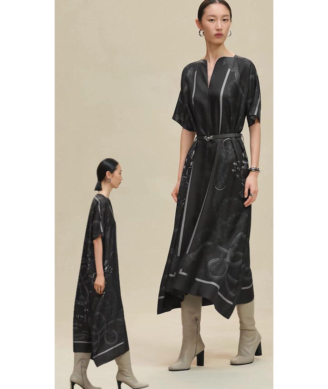 HERMES Черное шелковое коктейльное платье, фото 2