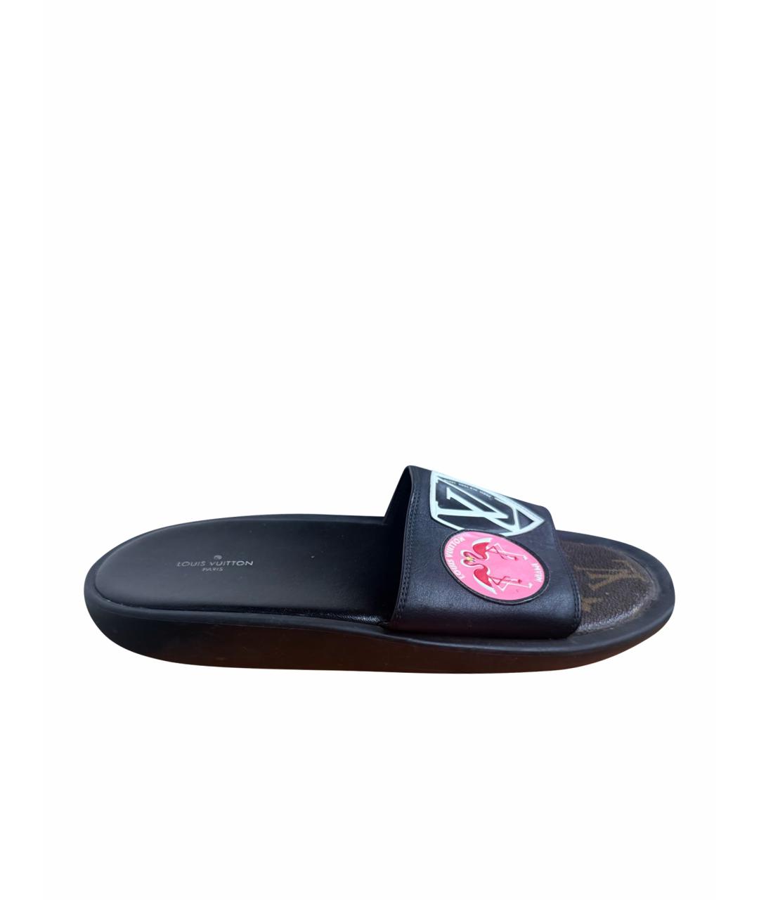 LOUIS VUITTON Черные кожаные шлепанцы, фото 1