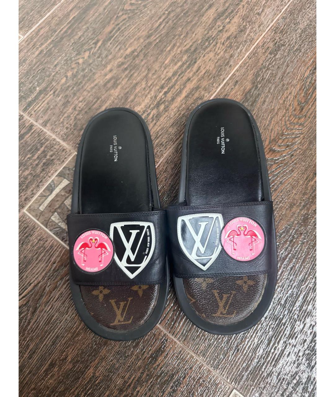 LOUIS VUITTON Черные кожаные шлепанцы, фото 3
