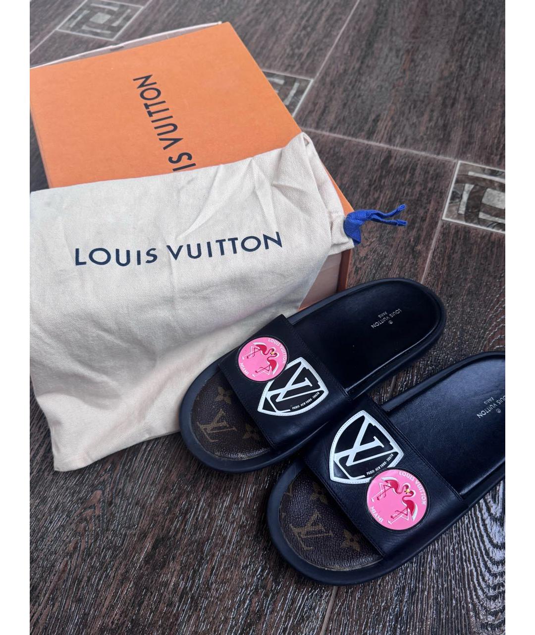 LOUIS VUITTON Черные кожаные шлепанцы, фото 4