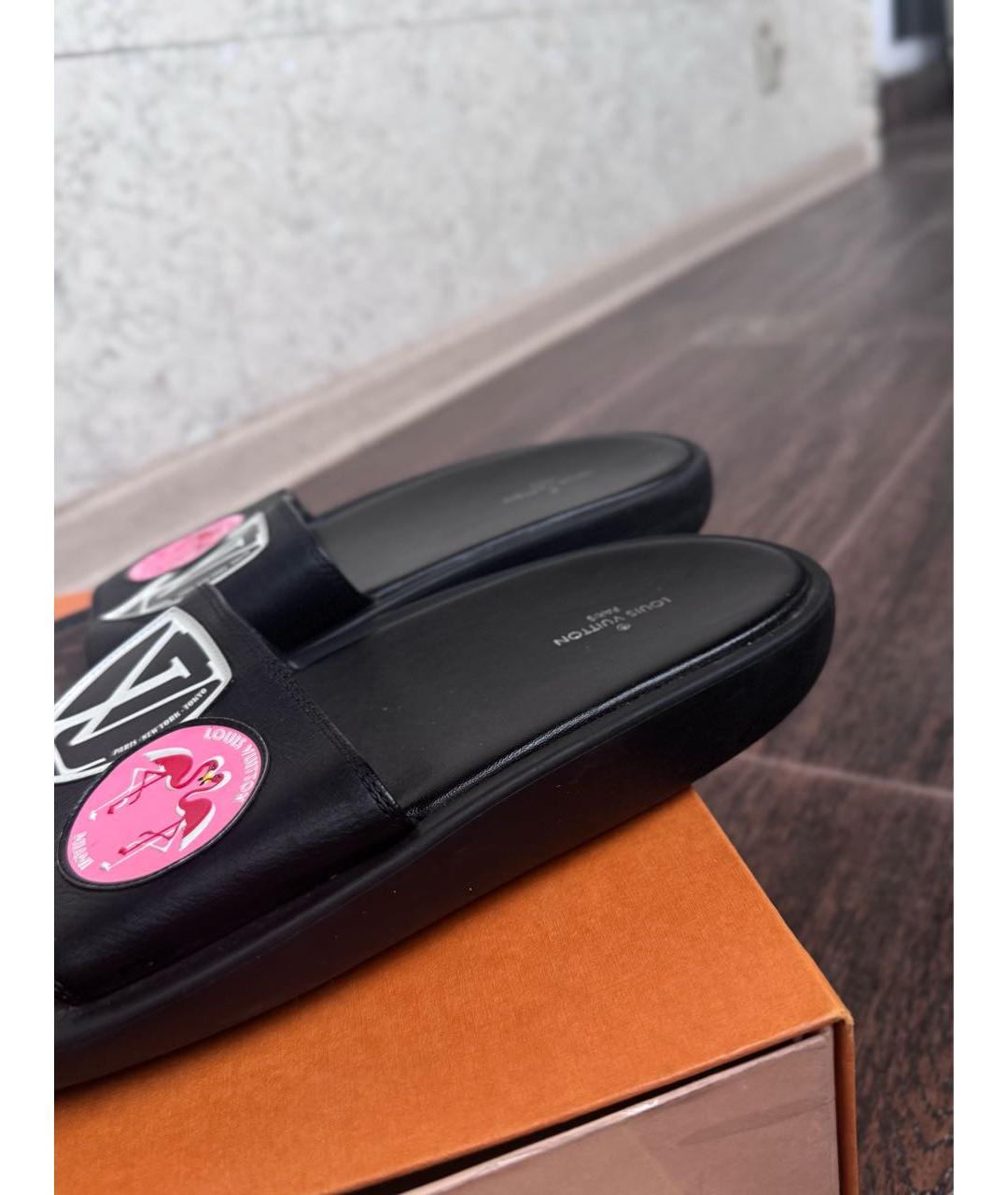 LOUIS VUITTON Черные кожаные шлепанцы, фото 2