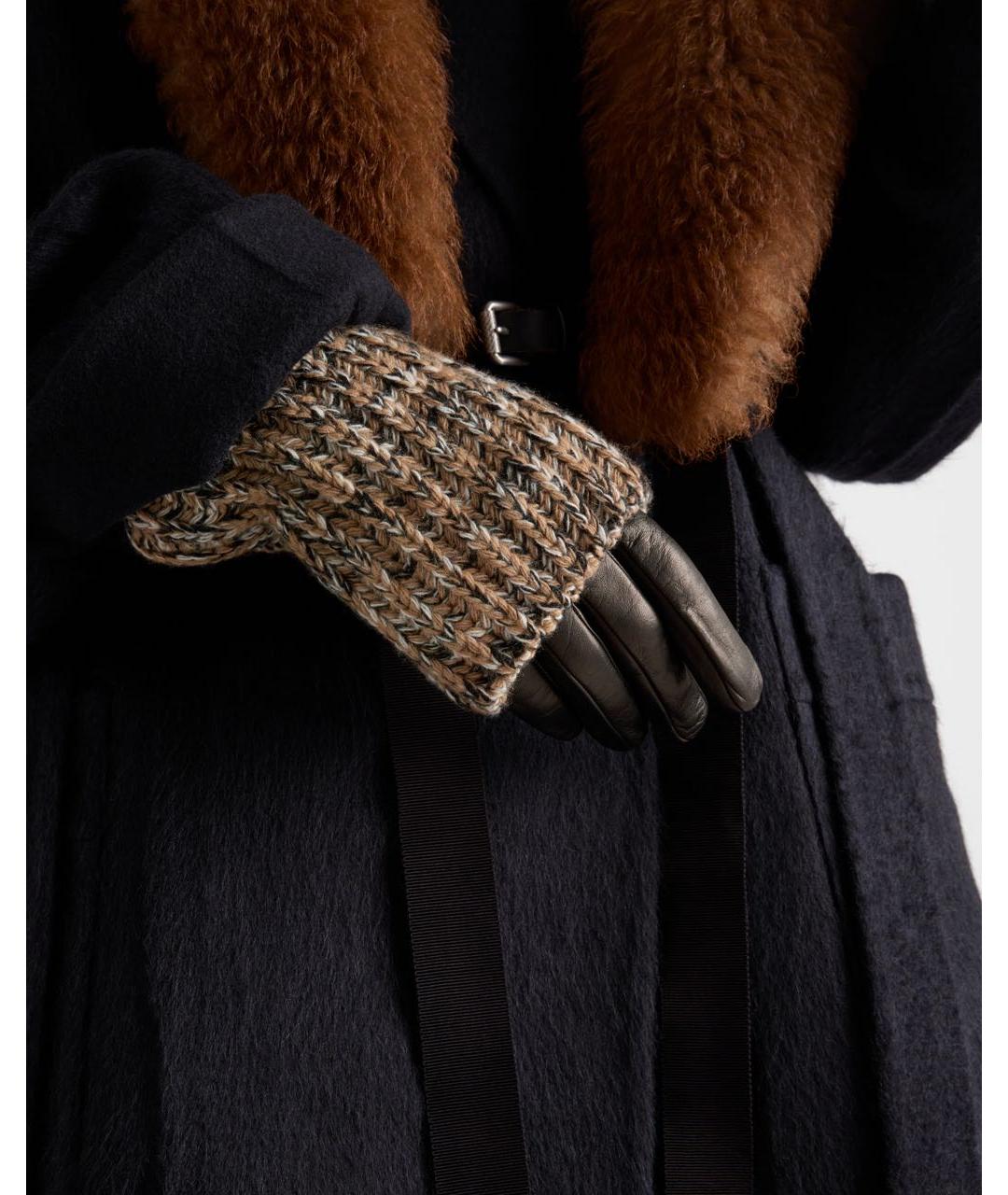 PRADA Коричневые кожаные перчатки, фото 2