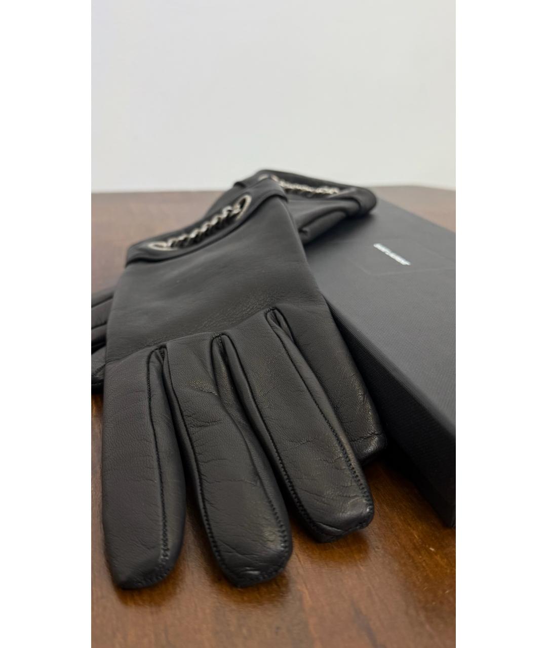 SAINT LAURENT Черные кожаные перчатки, фото 3