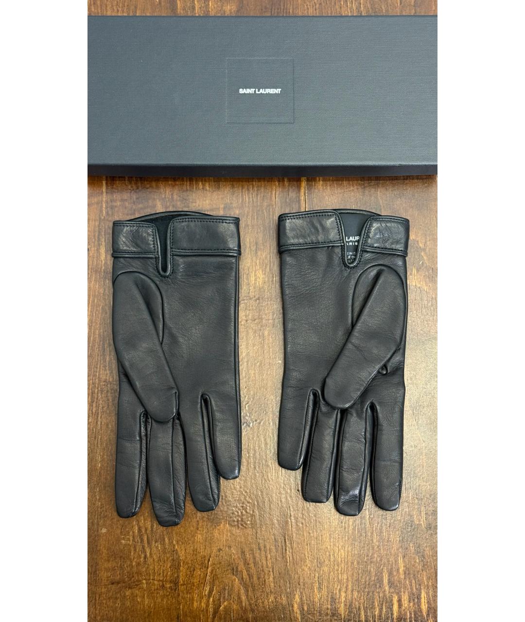 SAINT LAURENT Черные кожаные перчатки, фото 6