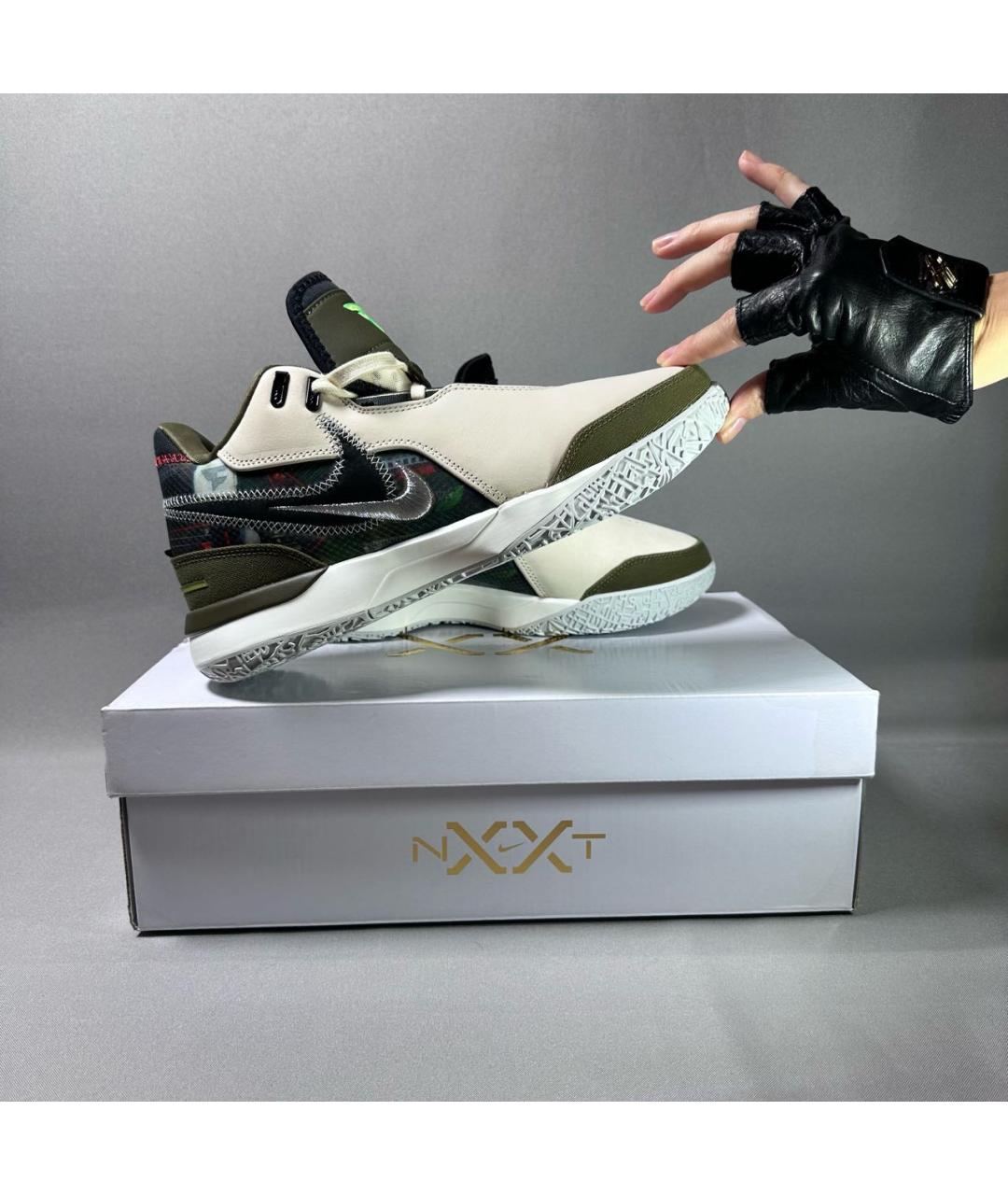 NIKE Бежевые кожаные высокие кроссовки / кеды, фото 9