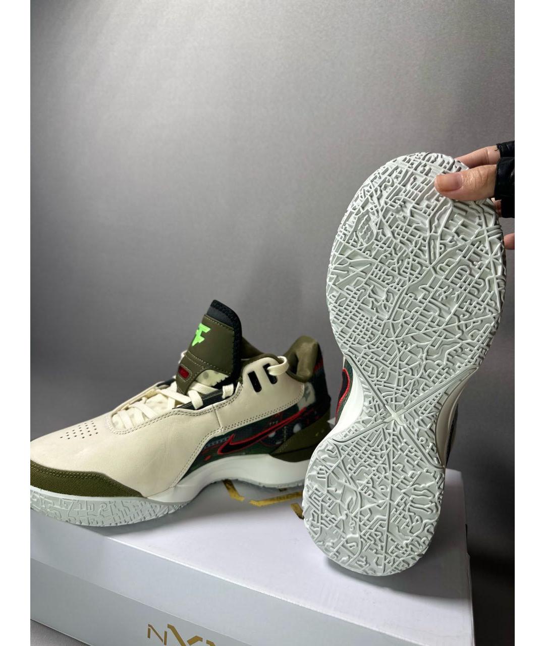 NIKE Бежевые кожаные высокие кроссовки / кеды, фото 4