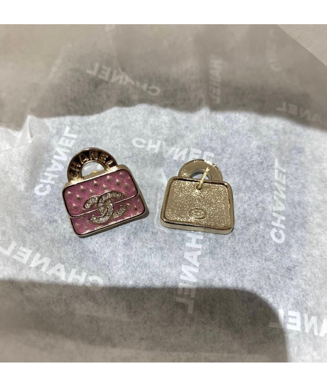 CHANEL Розовые металлические серьги, фото 2