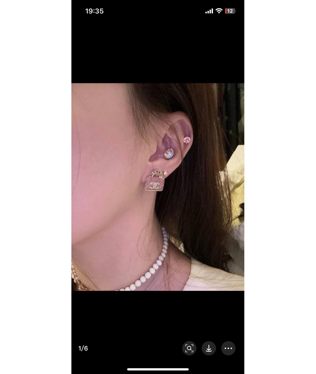 CHANEL Розовые металлические серьги, фото 3