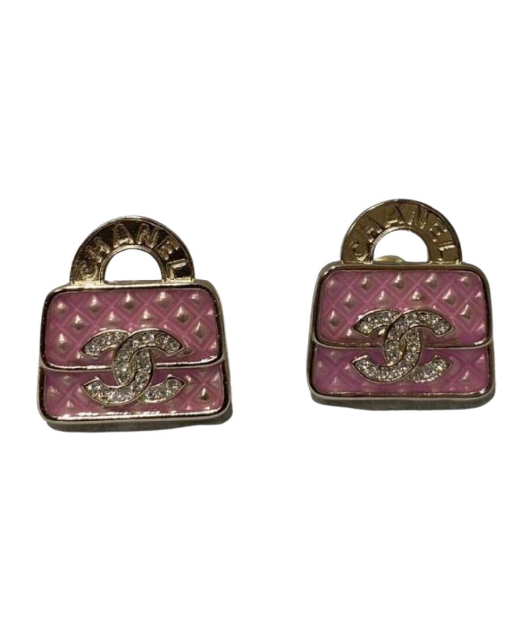 CHANEL Розовые металлические серьги, фото 1
