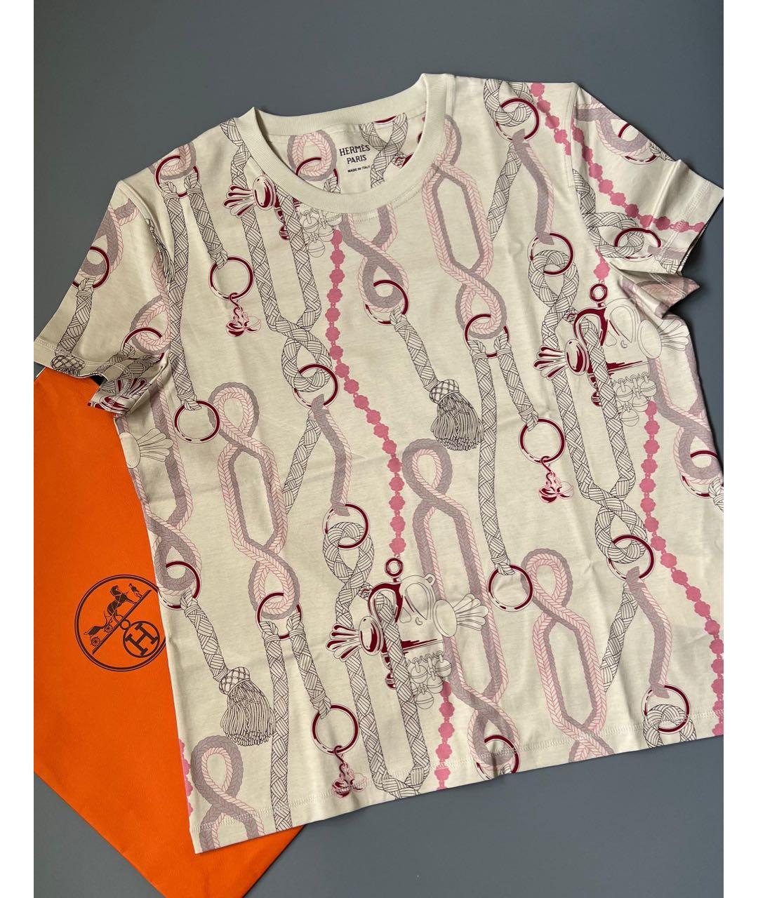 HERMES Розовая хлопковая футболка, фото 3