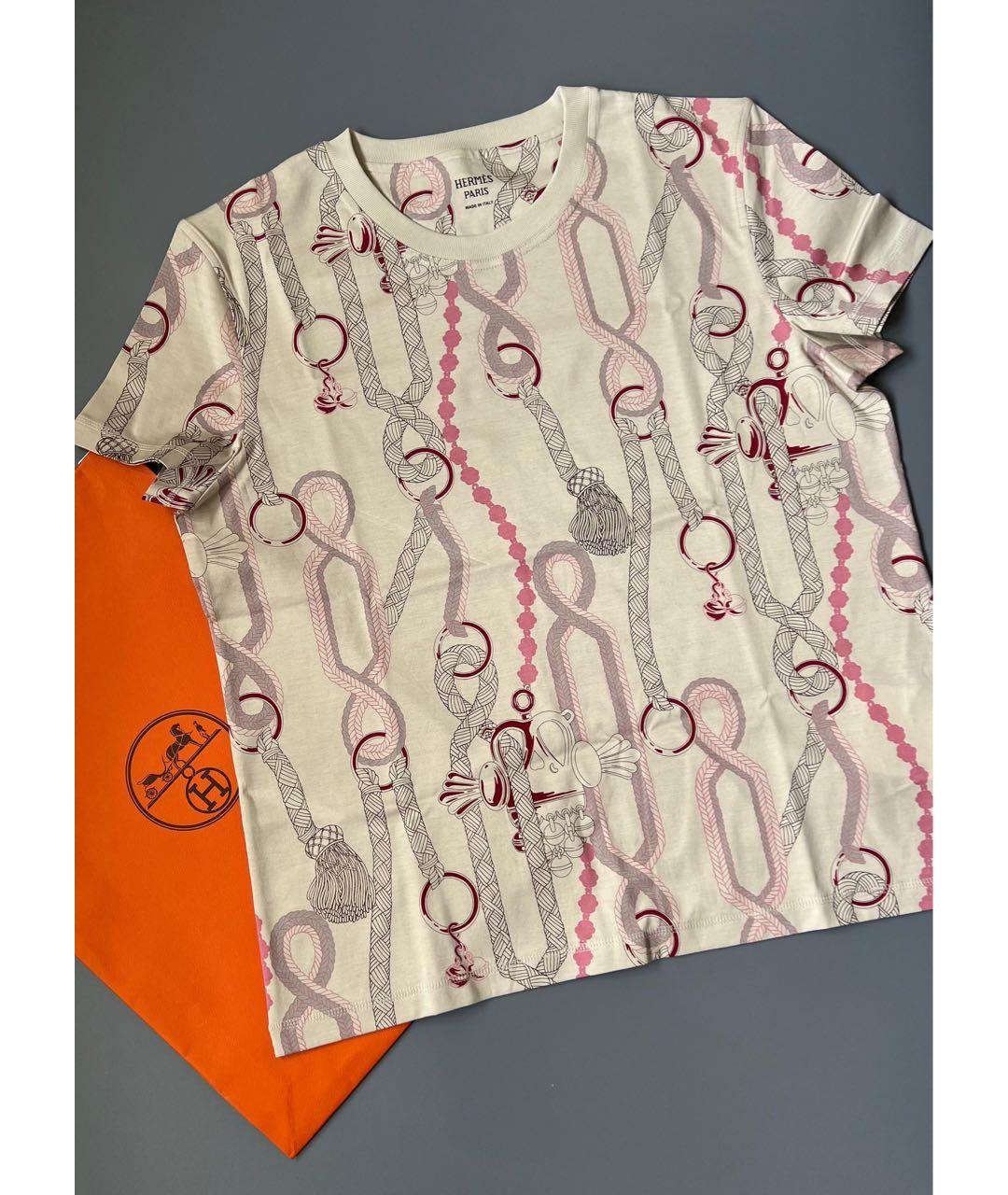 HERMES Розовая хлопковая футболка, фото 2