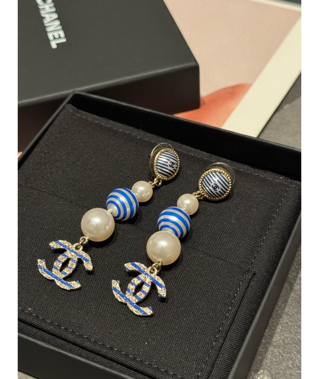 CHANEL Синие металлические серьги, фото 3