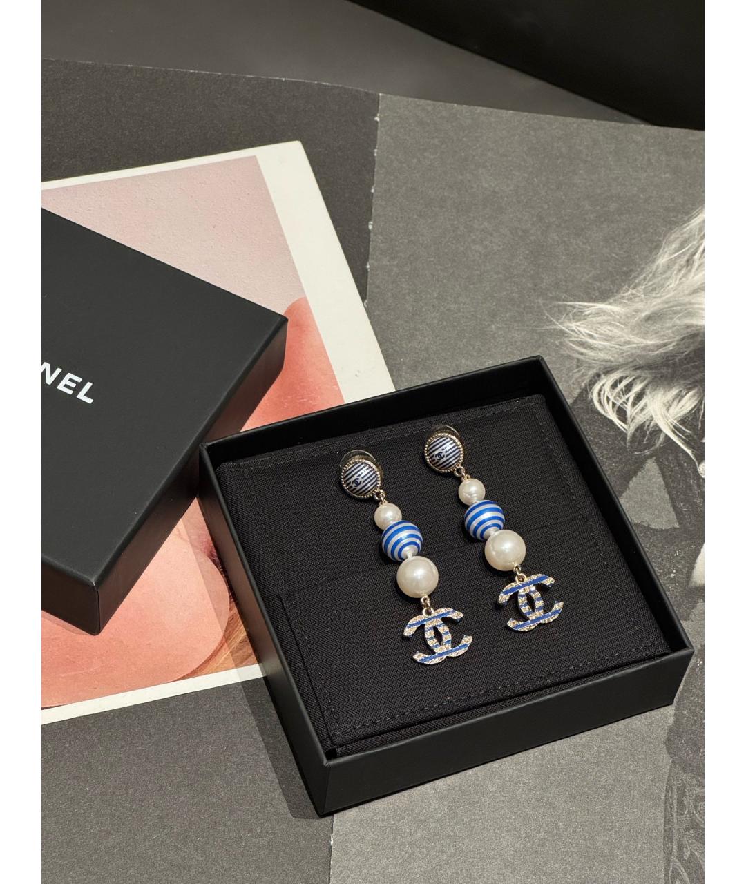 CHANEL Синие металлические серьги, фото 2