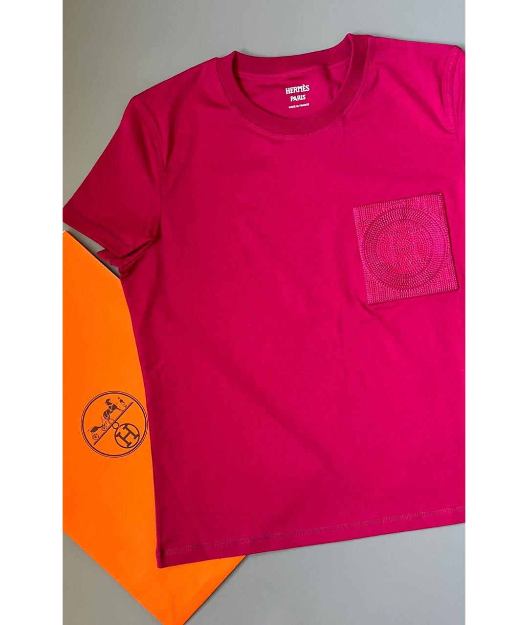 HERMES Розовая хлопковая футболка, фото 2
