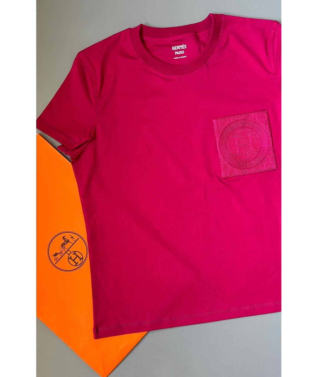 HERMES Розовая хлопковая футболка, фото 3