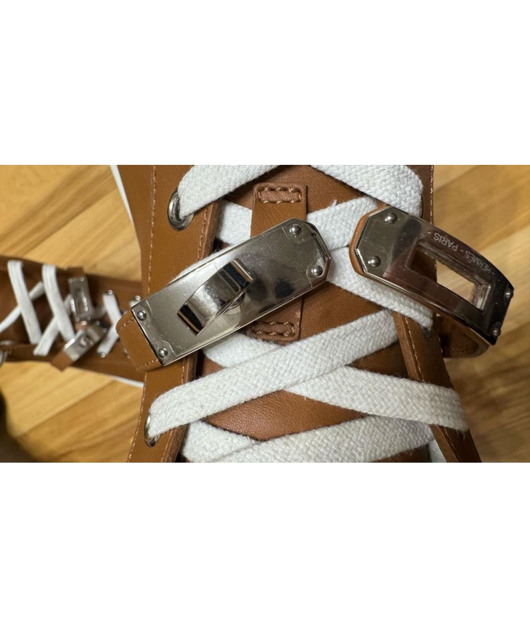 HERMES Коричневые кожаные кеды, фото 7