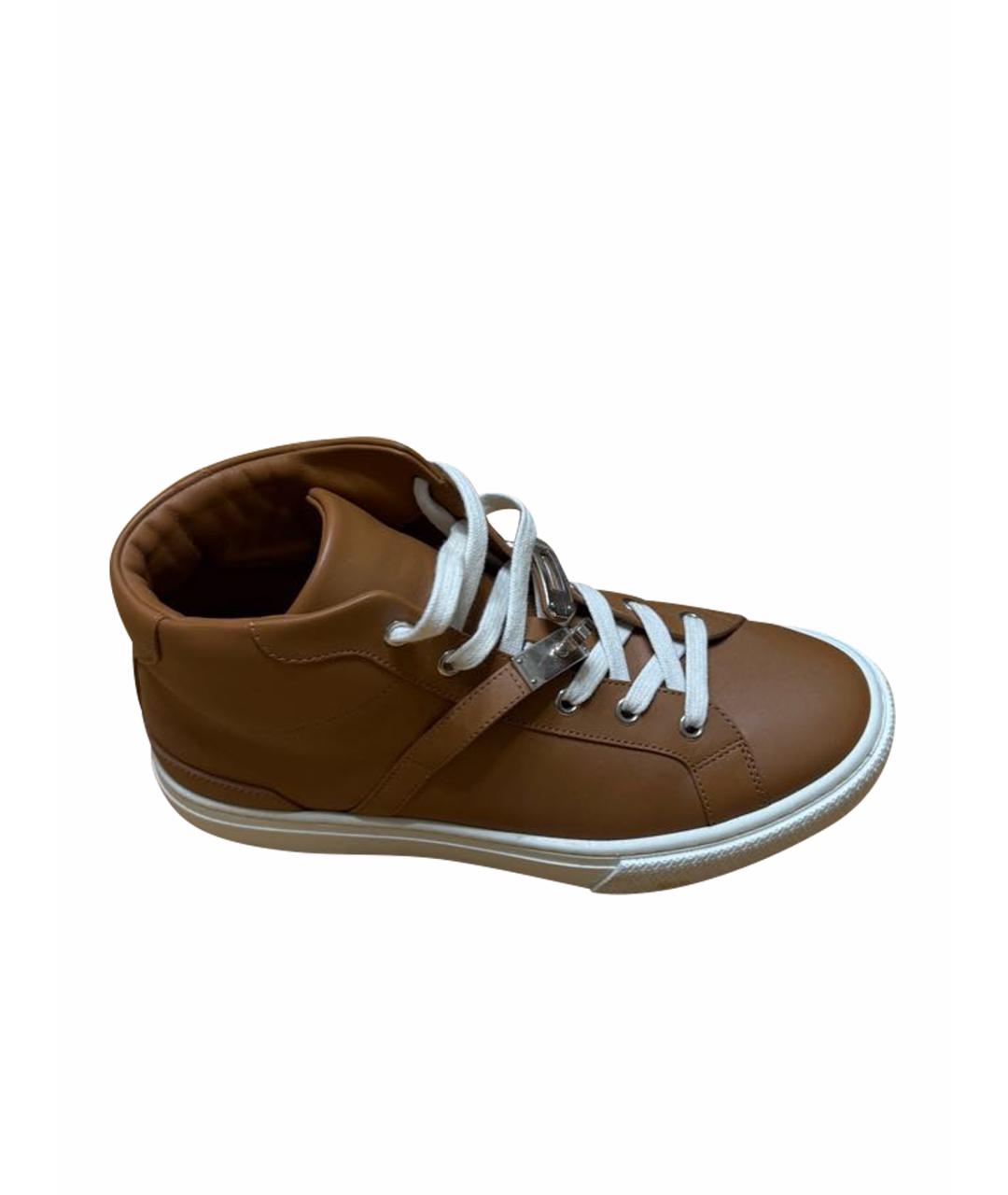 HERMES Коричневые кожаные кеды, фото 1