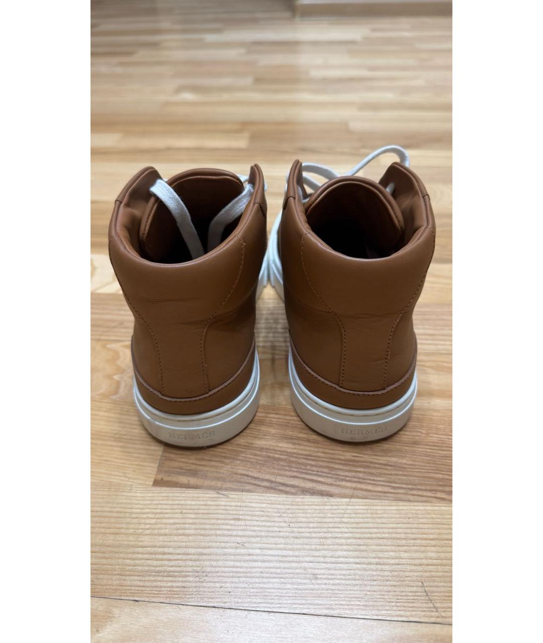 HERMES Коричневые кожаные кеды, фото 4