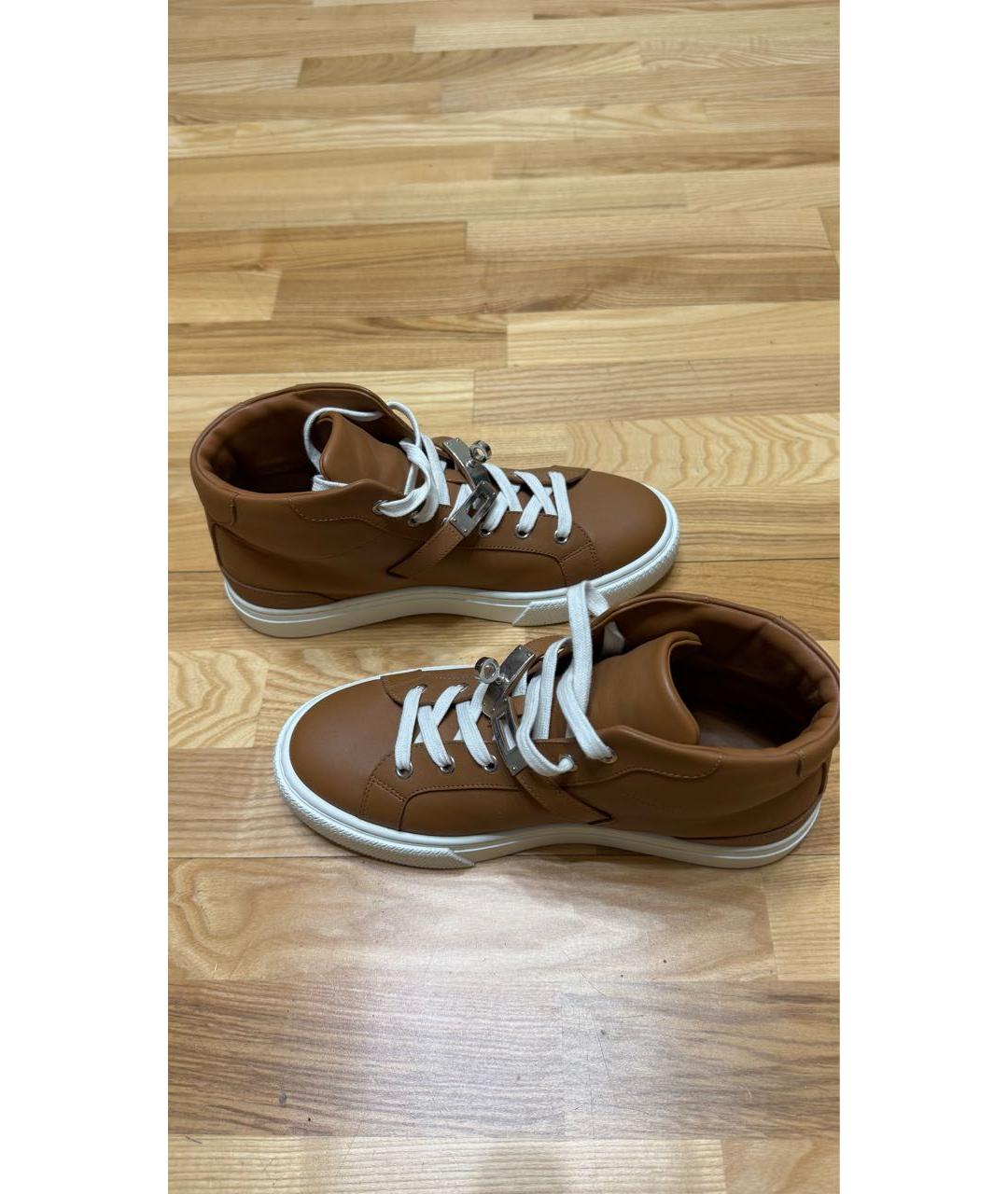 HERMES Коричневые кожаные кеды, фото 3