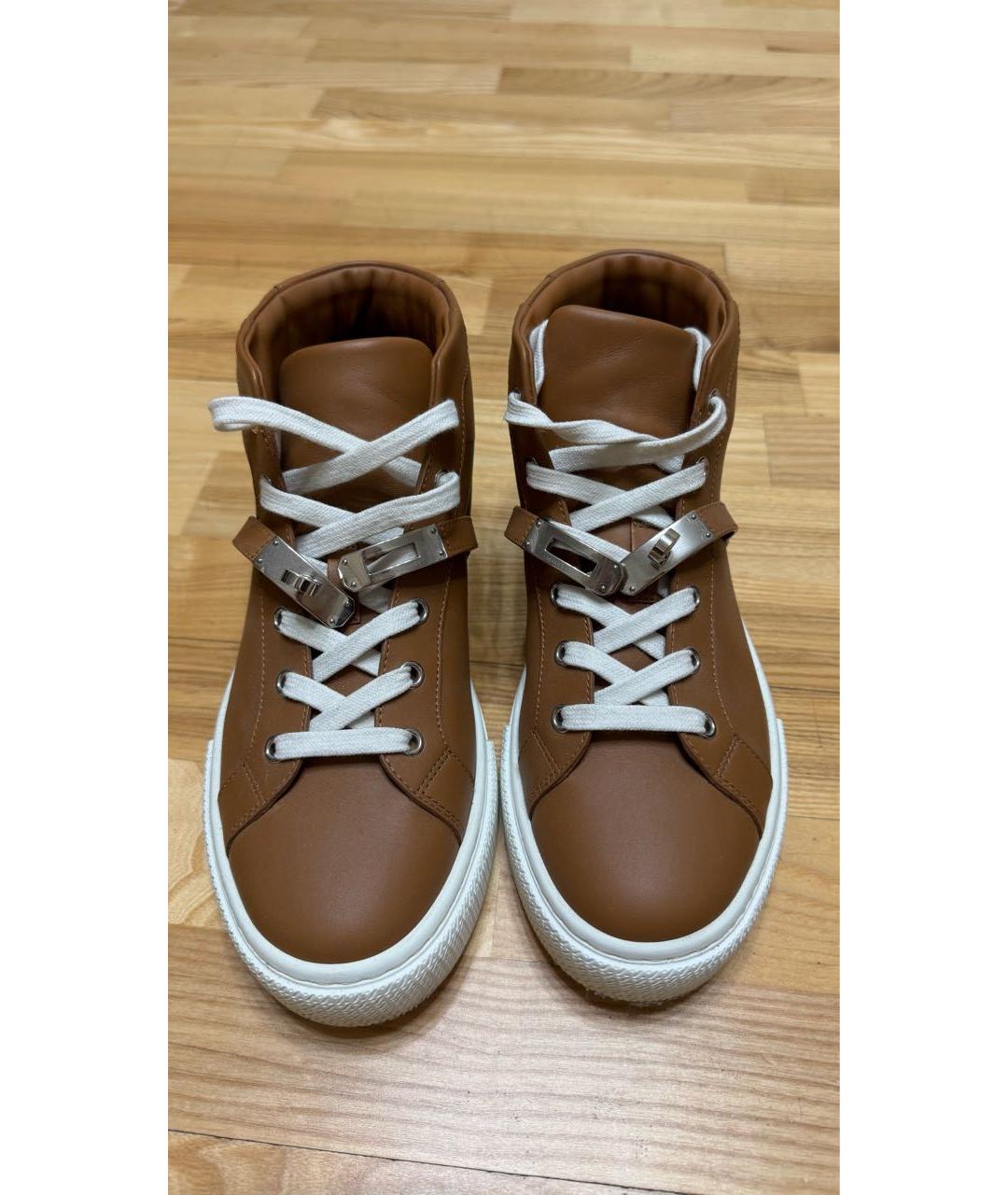 HERMES Коричневые кожаные кеды, фото 2