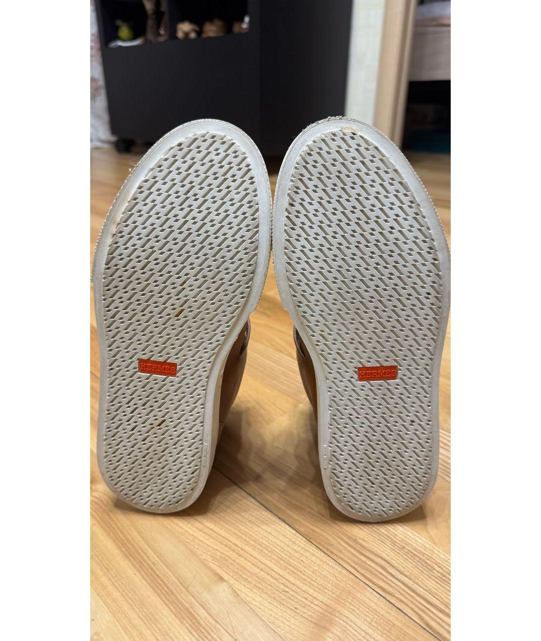 HERMES Коричневые кожаные кеды, фото 8