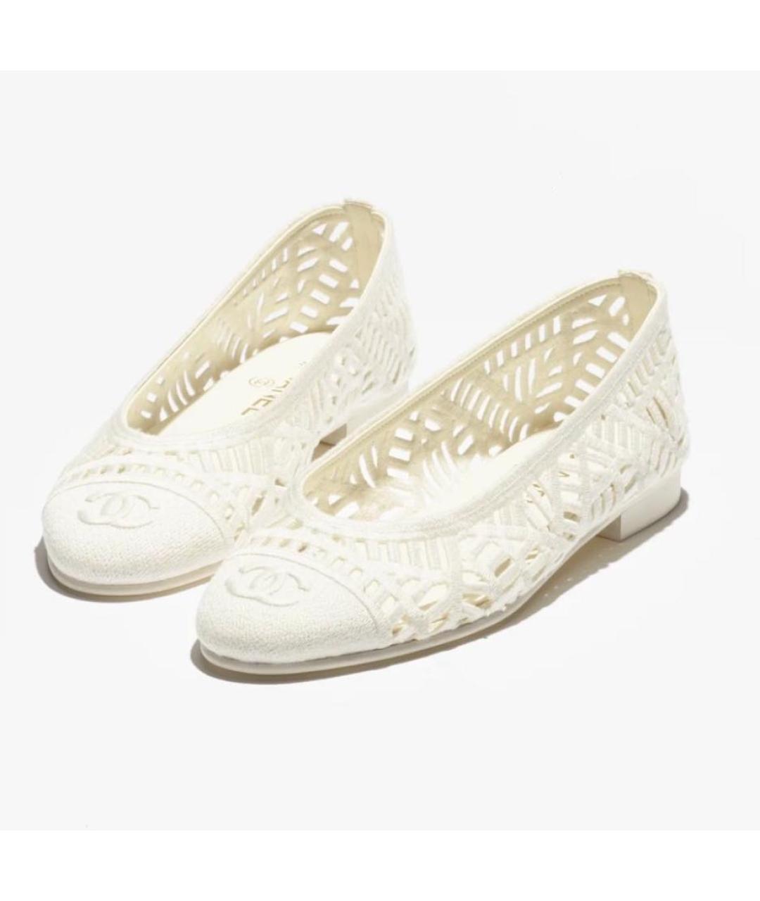 CHANEL Белые текстильные балетки, фото 2