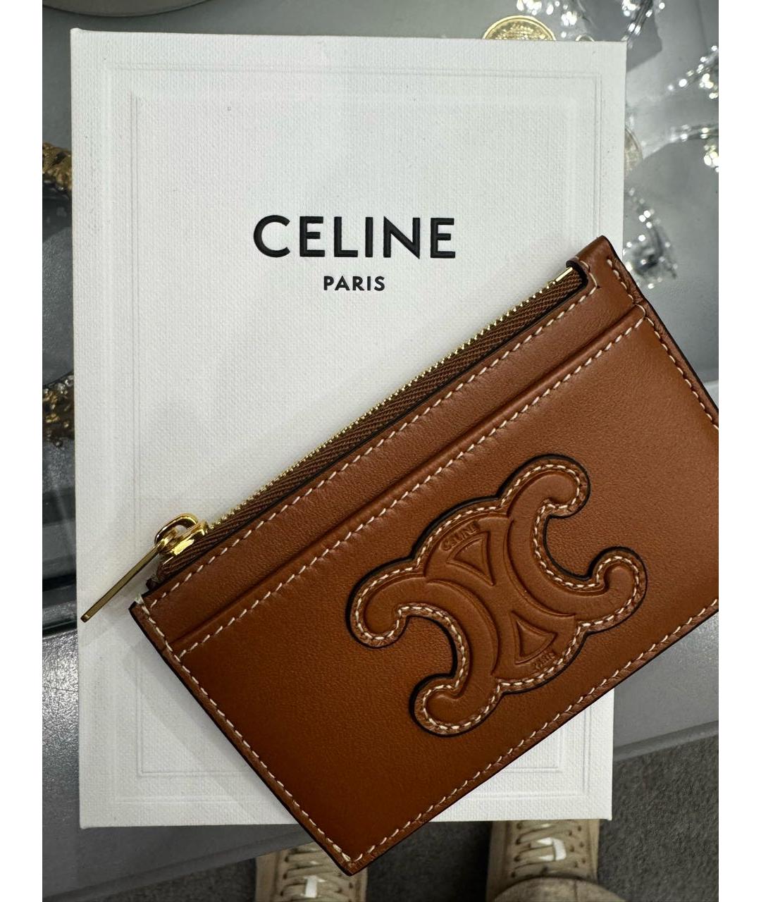 CELINE Коричневый кожаный кардхолдер, фото 2