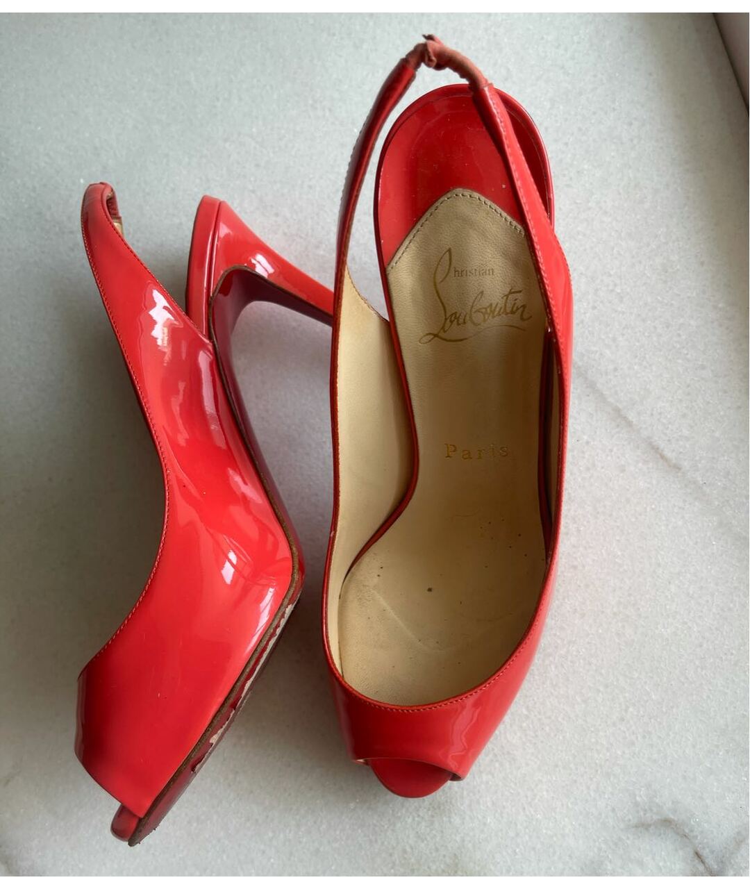 CHRISTIAN LOUBOUTIN Коралловые босоножки из лакированной кожи, фото 7