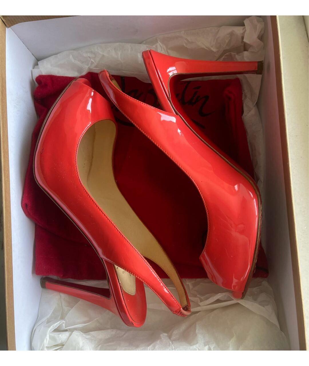 CHRISTIAN LOUBOUTIN Коралловые босоножки из лакированной кожи, фото 5