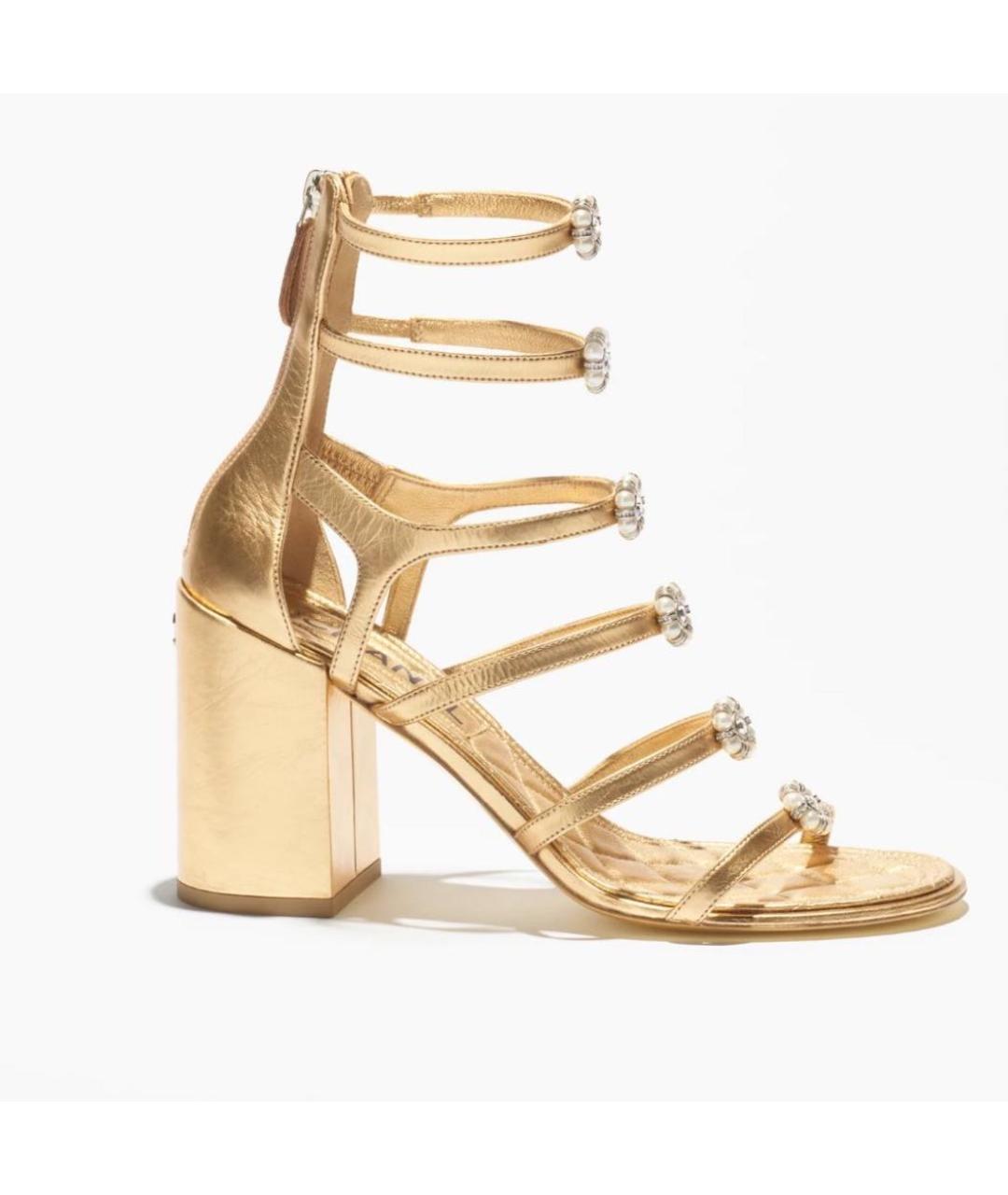 CHANEL Золотые кожаные босоножки, фото 7