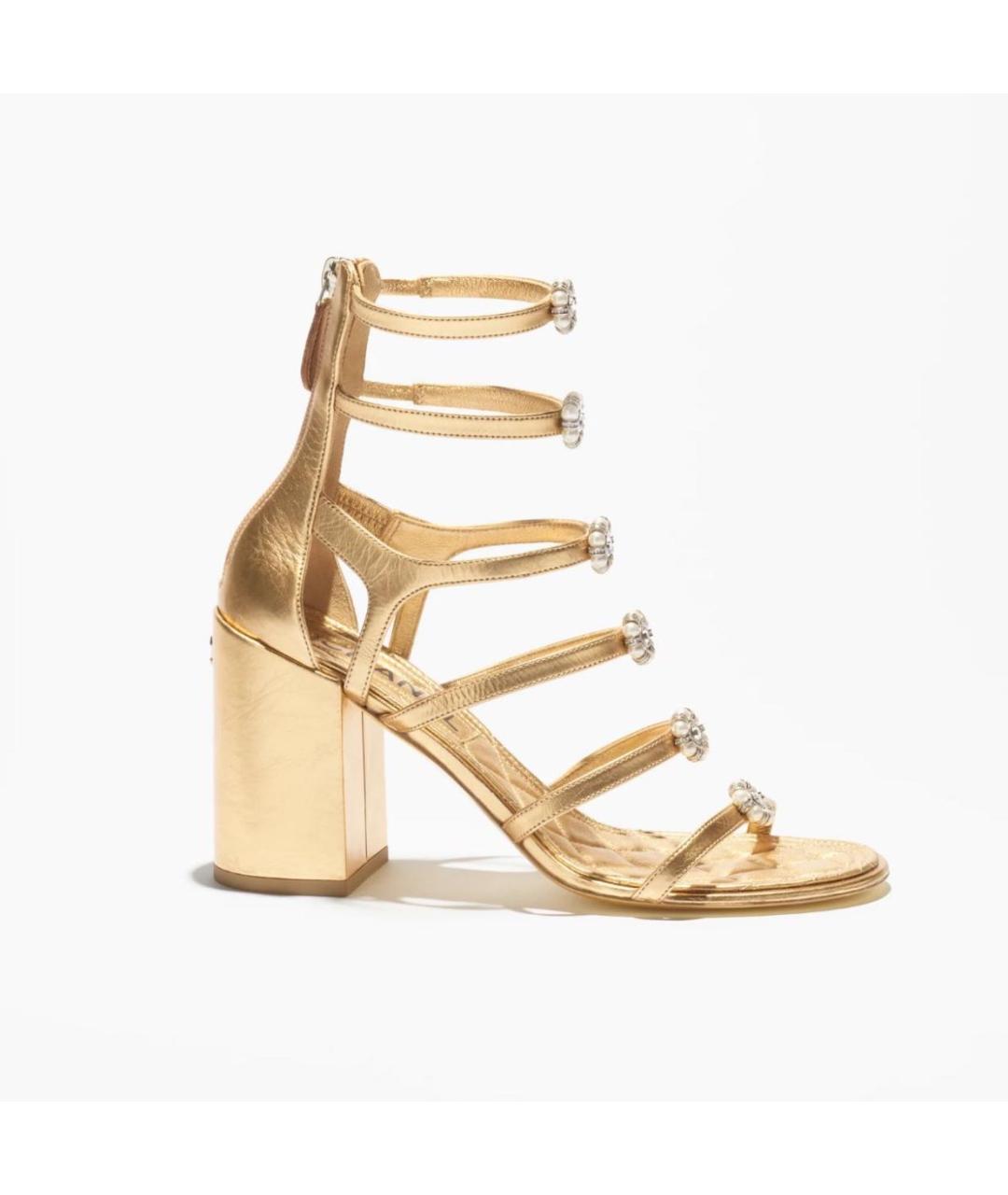 CHANEL Золотые кожаные босоножки, фото 3