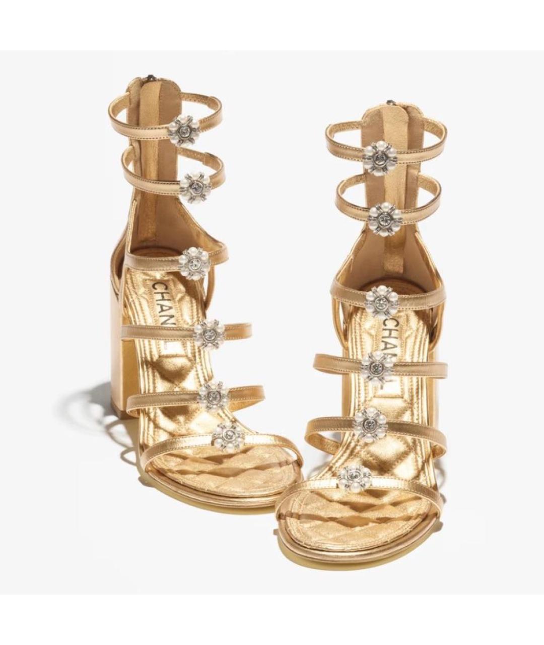 CHANEL Золотые кожаные босоножки, фото 4