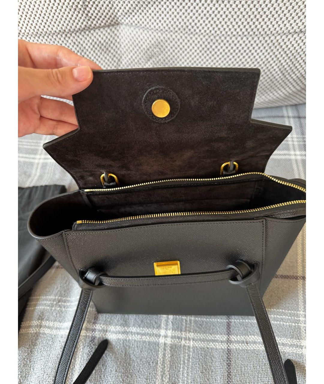 CELINE Черная кожаная сумка с короткими ручками, фото 4